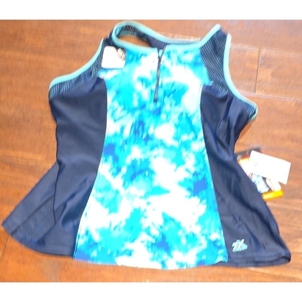 NWT XXL ZeroXposur Sun Smart Scuba Zip Tie Dye Tankini Swim Active Top Yoga Run